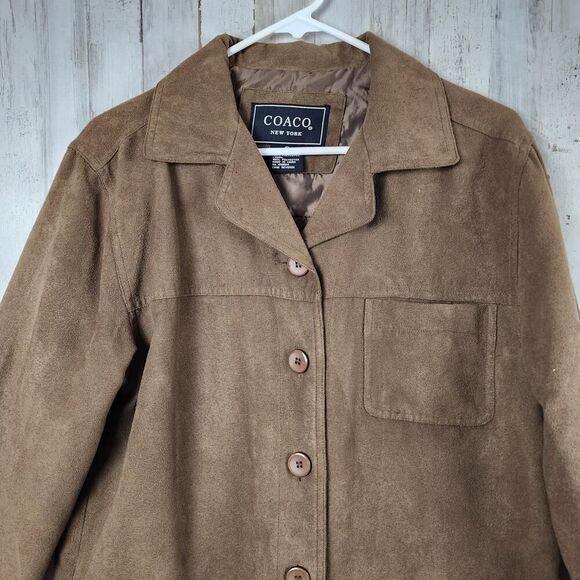 Coaco New York Lined Button Up Suede Car Coat Brown Size Small - Picture 4 of 12
